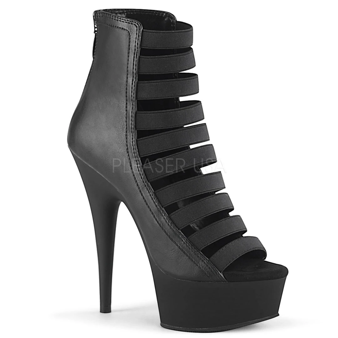 Pleaser Shoes 6" Heel Black Strappy Faux Leather Ankle Bootie* 3 Pleaser Shoes 6" Heel Black Strappy Faux Leather Ankle Bootie*