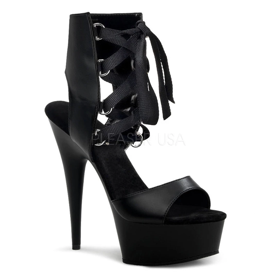 Pleaser 6" Heel Black Front Lace-Up Sandal* 3 Pleaser 6" Heel Black Front Lace-Up Sandal*