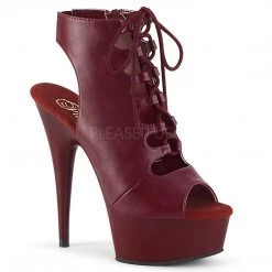 Pleaser Shoes 6" Heel Red Lace-Up Faux Leather Ankle Bootie*