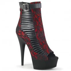 Pleaser 6" Heel Black/Red Strappy Ankle Bootie* Shoes
