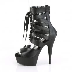 Pleaser 6" Heel Black Faux Leather Sandal Ankle Booties*