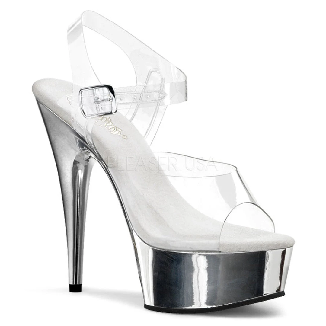 Pleaser Clear/Silver 6" Ankle Strap Heels* 3 Pleaser Clear/Silver 6" Ankle Strap Heels*