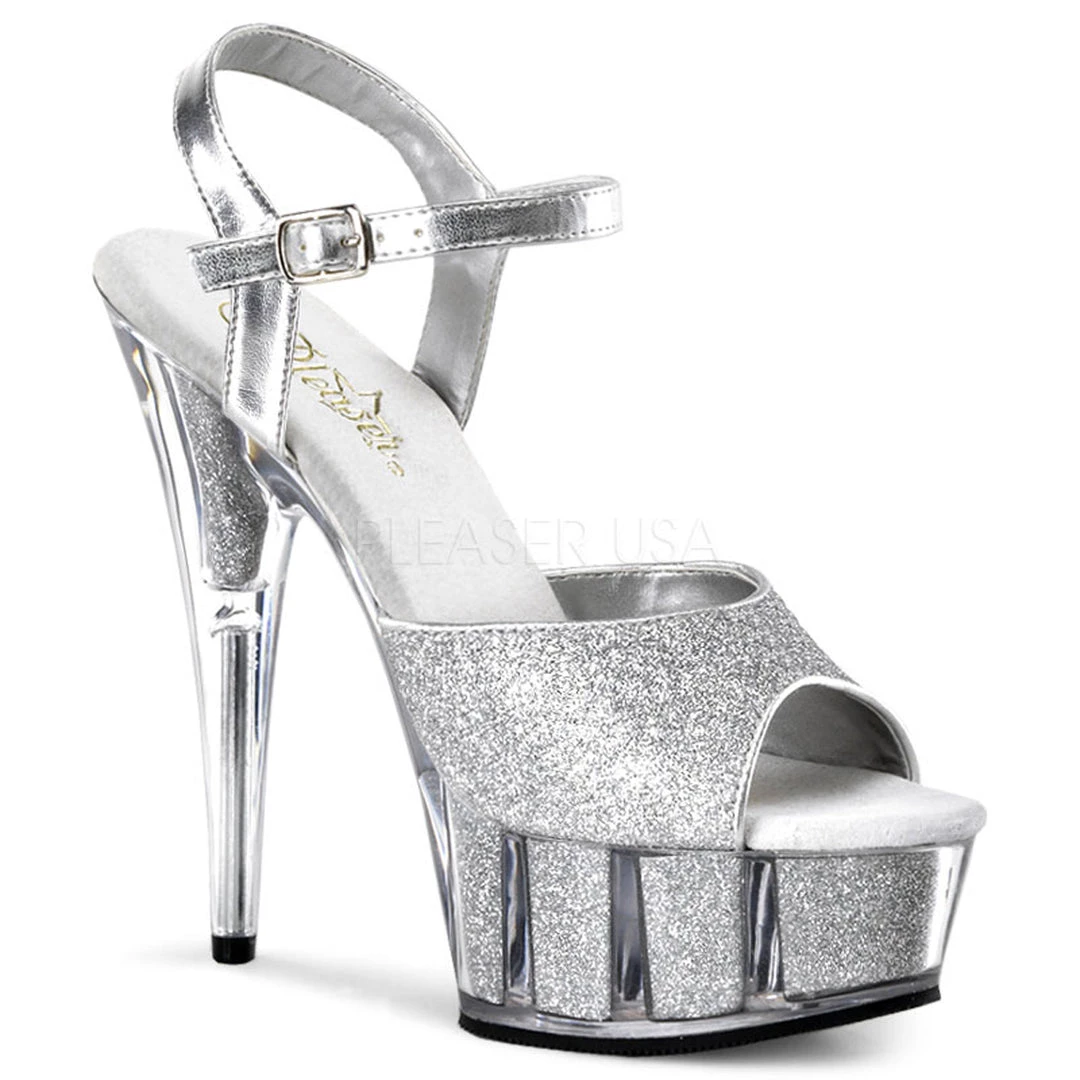 Pleaser Shoes Silver 6" Glitter High Heels* 3 Pleaser Shoes Silver 6" Glitter High Heels*
