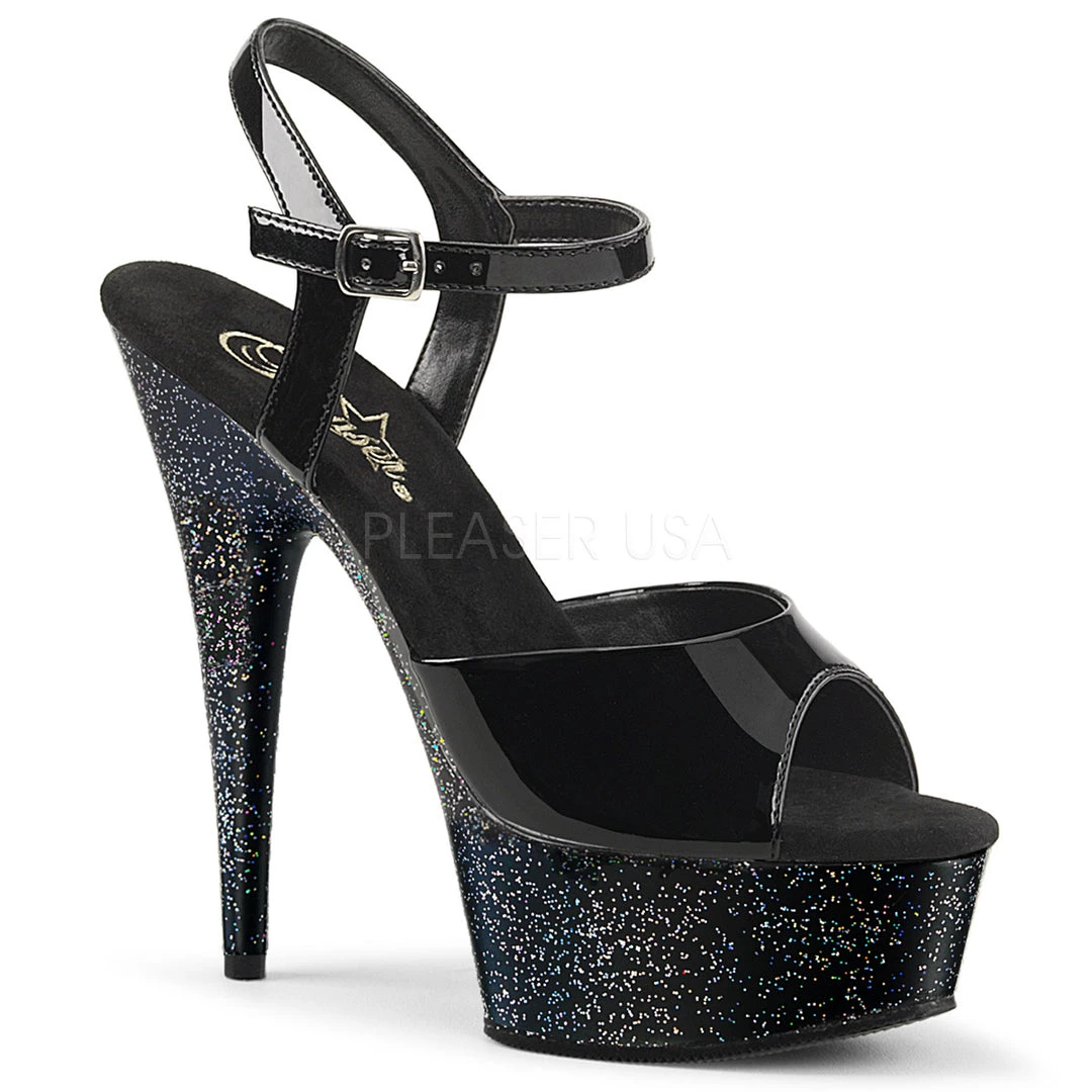 Pleaser 6" Heel Black Glitter Ankle Strap Sandal Shoes* 3 Pleaser 6" Heel Black Glitter Ankle Strap Sandal Shoes*