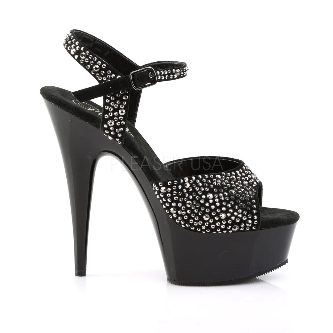 Pleaser 6" Heel Black Ankle Strap Sandals W/ Rhinestones* 6 Pleaser 6" Heel Black Ankle Strap Sandals W/ Rhinestones*