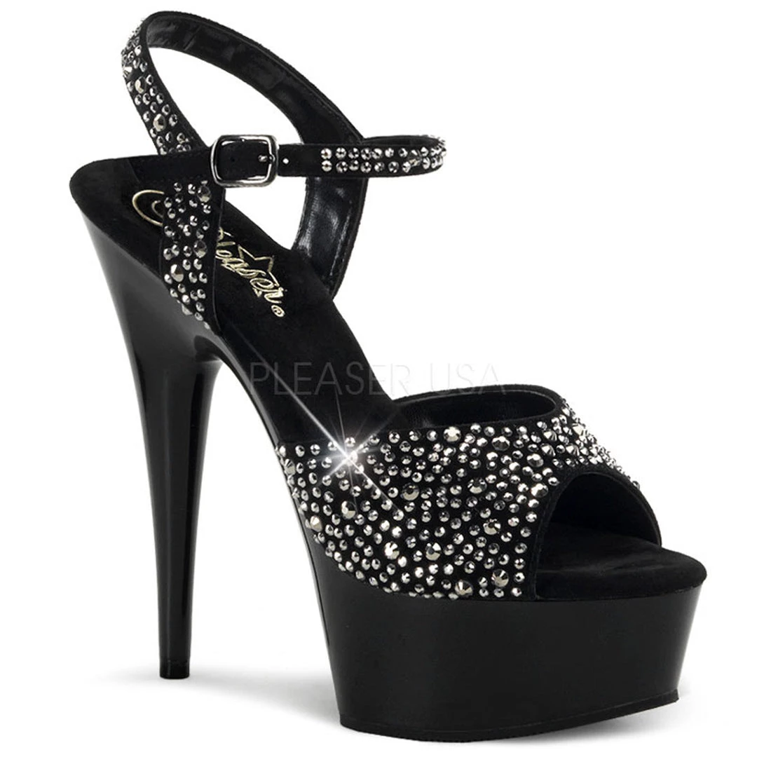 Pleaser 6" Heel Black Ankle Strap Sandals W/ Rhinestones* 3 Pleaser 6" Heel Black Ankle Strap Sandals W/ Rhinestones*