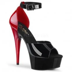 Pleaser 6" Heel Black/Red Ankle Strap Sandal* Shoes