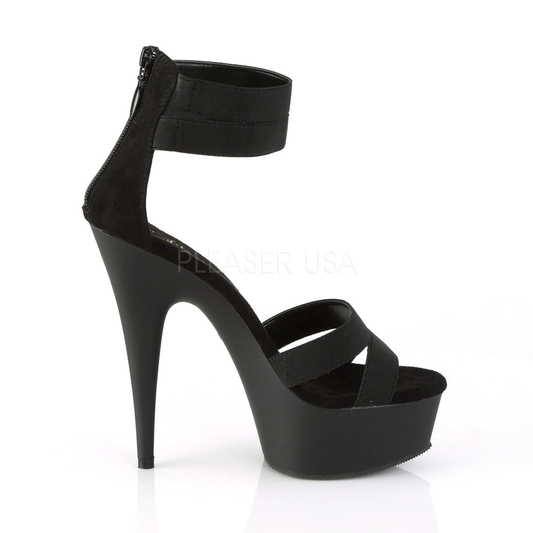 Pleaser 6" Heel Black Ankle Strap Sandal Back Zip Shoes* 6 Pleaser 6" Heel Black Ankle Strap Sandal Back Zip Shoes*