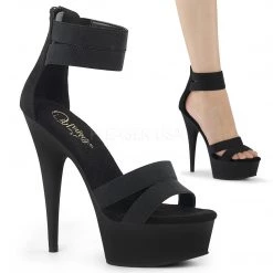 Pleaser 6" Heel Black Ankle Strap Sandal Back Zip Shoes*