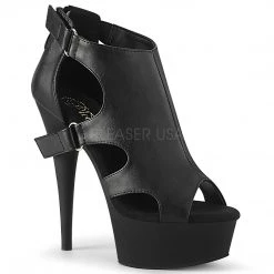 Pleaser 6" Heel Black Faux Leather Sandal Booties* Shoes