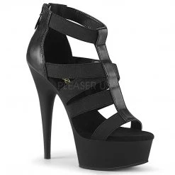 Pleaser 6" Heel Black Faux Leather T-Strap Sandal Shoes*