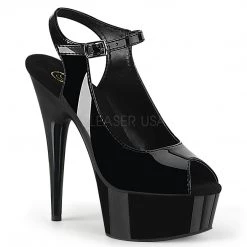 Pleaser 6" Black Peep Toe Ankle Strap Sandal Shoes*