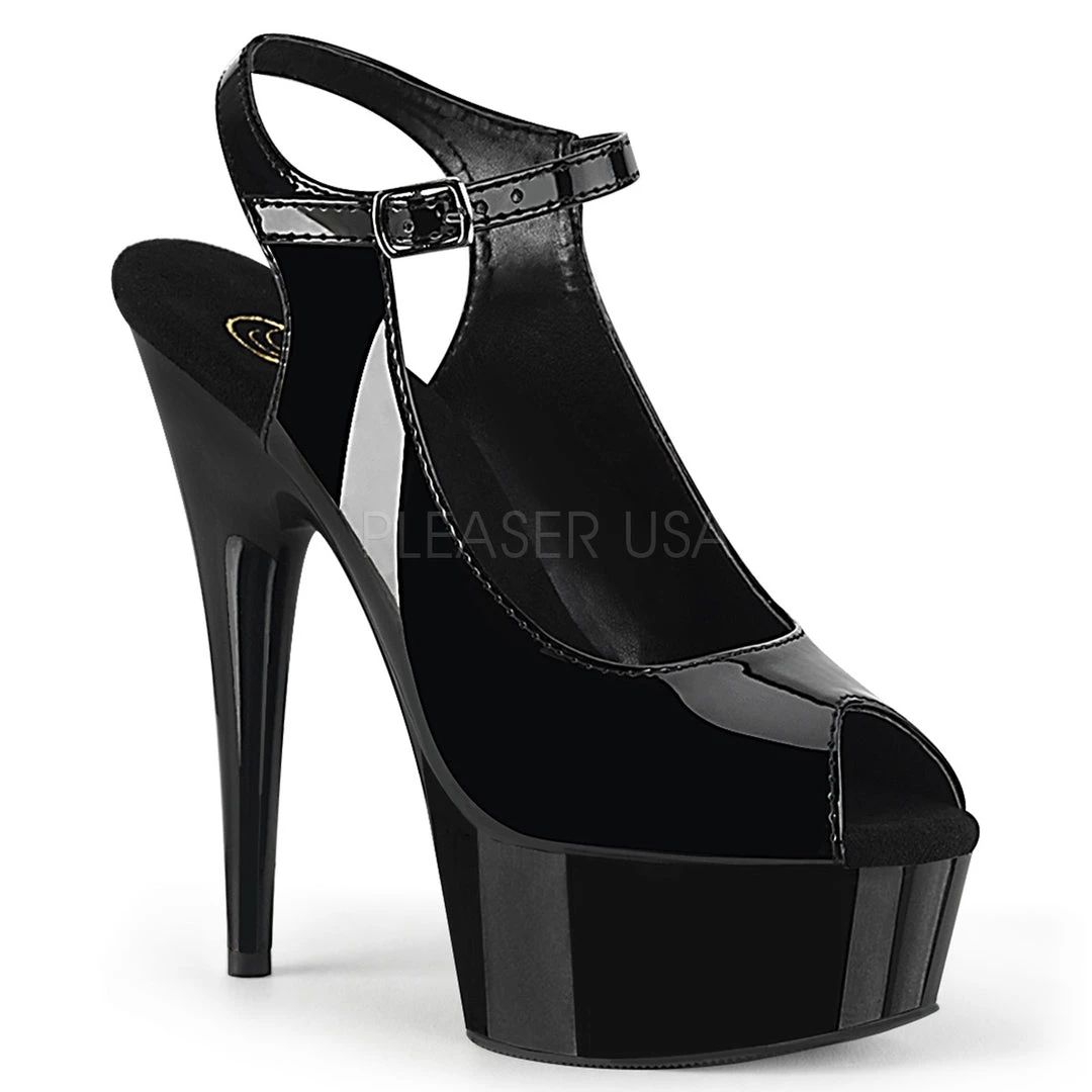 Pleaser 6" Black Peep Toe Ankle Strap Sandal Shoes* 3 Pleaser 6" Black Peep Toe Ankle Strap Sandal Shoes*