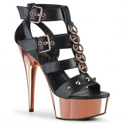 Pleaser 6" Black Faux Leather Strappy T-Strap Sandal Shoes*