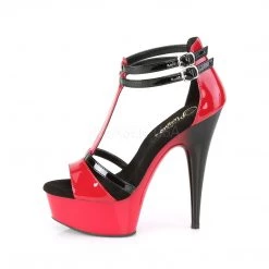 Pleaser 6" Heel Red/Black Ankle Strap T-Strap Sandal* Shoes 7 Pleaser 6