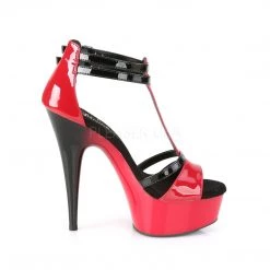 Pleaser 6" Heel Red/Black Ankle Strap T-Strap Sandal* Shoes 9 Pleaser 6