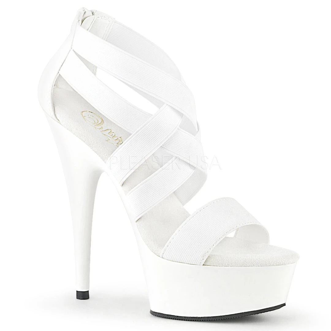 Pleaser 6" White Faux Leather Criss-Cross Sandal Shoes* 3 Pleaser 6" White Faux Leather Criss-Cross Sandal Shoes*