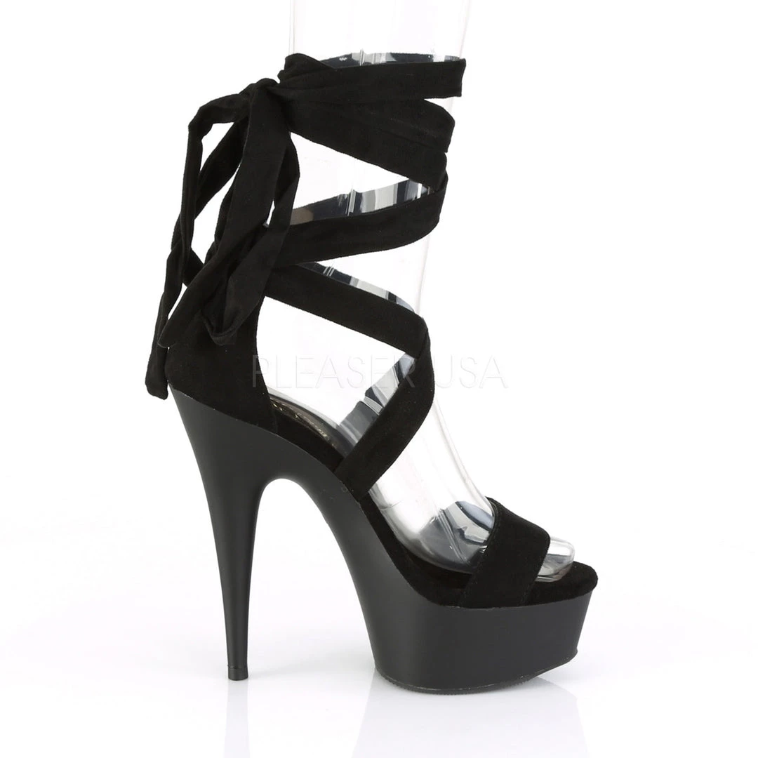 Pleaser 6" Black Faux Suede Criss-Cross Ankle Wrap Sandal* Shoes 5 Pleaser 6" Black Faux Suede Criss-Cross Ankle Wrap Sandal* Shoes