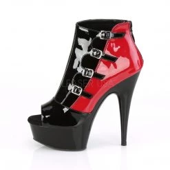Pleaser Shoes 6" Heel Black/Red Buckle Ankle Bootie*