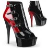 Pleaser Shoes 6" Heel Black/Red Buckle Ankle Bootie*