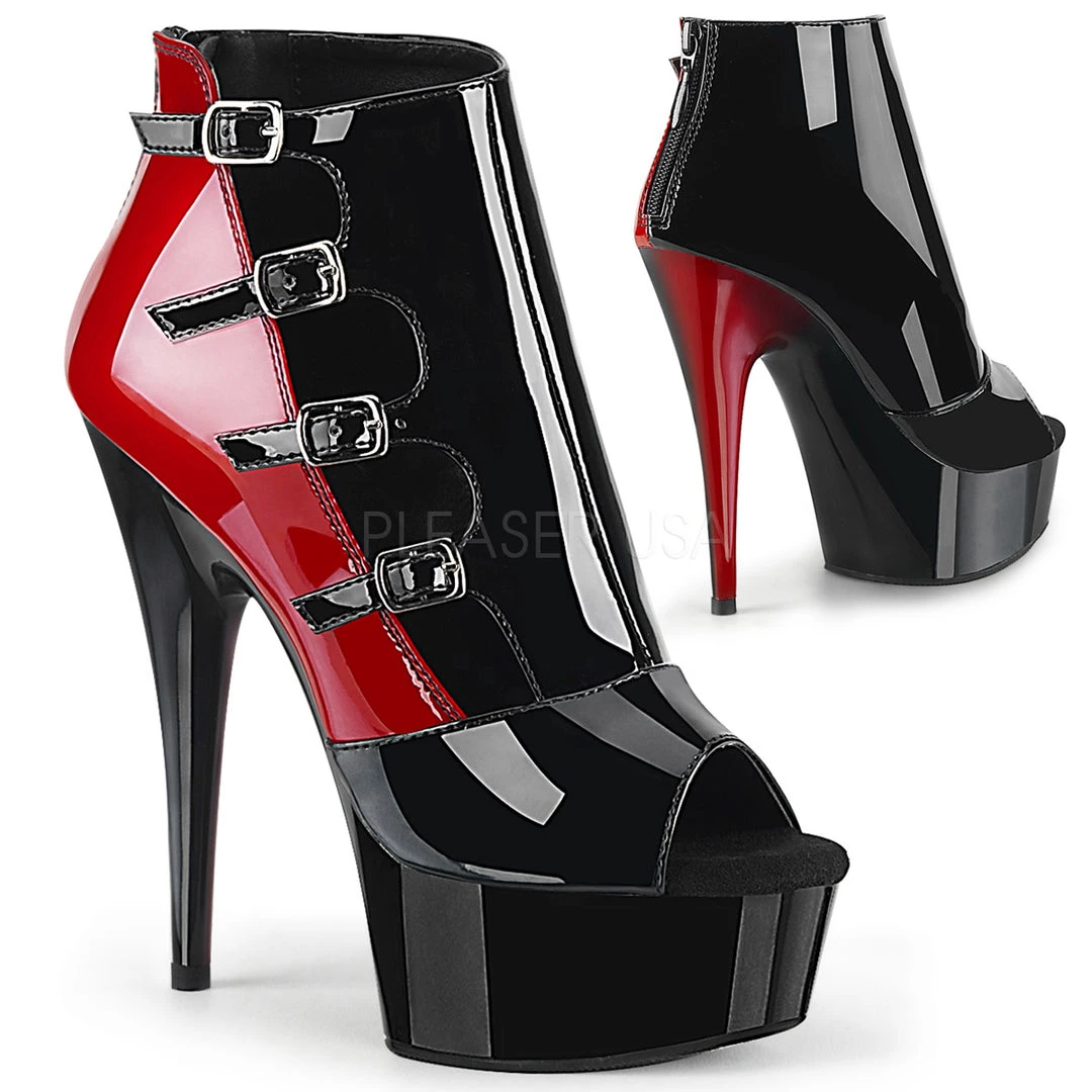 Pleaser Shoes 6" Heel Black/Red Buckle Ankle Bootie* 3 Pleaser Shoes 6" Heel Black/Red Buckle Ankle Bootie*