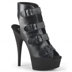 Pleaser 6" Heel Black Strappy Buckle Ankle Booties* Shoes