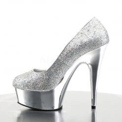 Pleaser 6" Heel Silver Chrome Platform W/ Rhinestones* Shoes