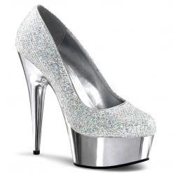 Pleaser 6" Heel Silver Chrome Platform W/ Rhinestones* Shoes