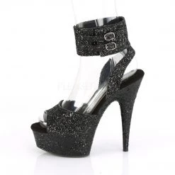 Pleaser 6" Black Glitter Ankle Strap Sandal Shoes*