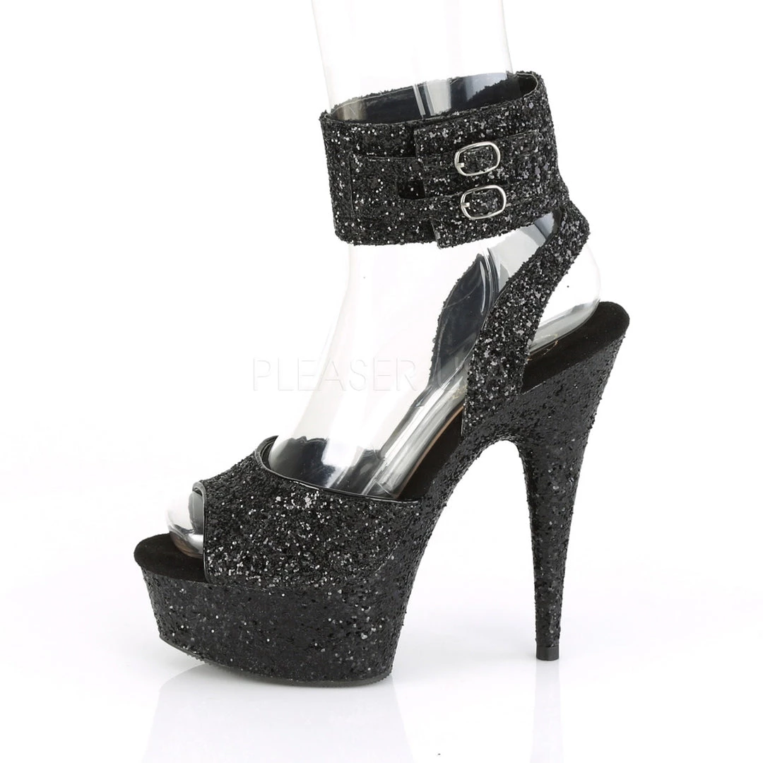 Pleaser 6" Black Glitter Ankle Strap Sandal Shoes* 4 Pleaser 6" Black Glitter Ankle Strap Sandal Shoes*