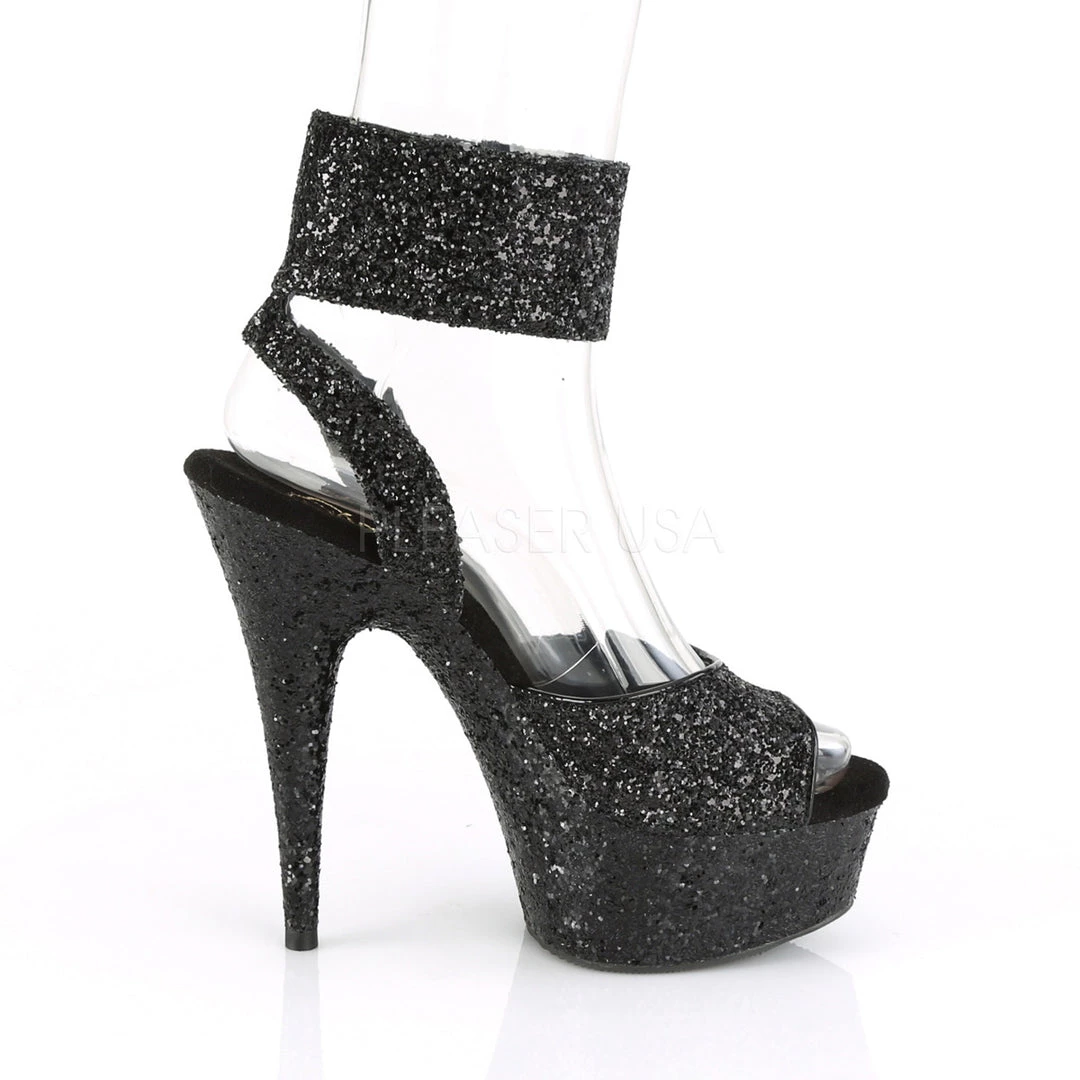 Pleaser 6" Black Glitter Ankle Strap Sandal Shoes* 6 Pleaser 6" Black Glitter Ankle Strap Sandal Shoes*