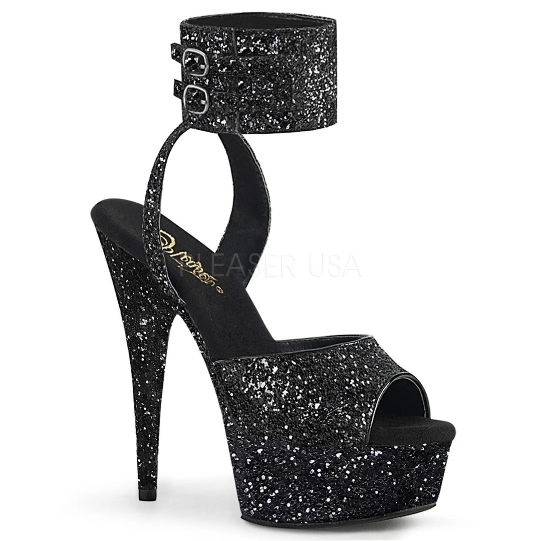 Pleaser 6" Black Glitter Ankle Strap Sandal Shoes* 3 Pleaser 6" Black Glitter Ankle Strap Sandal Shoes*