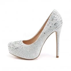 Fabulicious Silver Glitter Mesh Fabric 5" Heel Platform Pump W/ Glitter Shoes