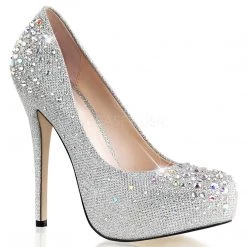 Fabulicious Silver Glitter Mesh Fabric 5" Heel Platform Pump W/ Glitter Shoes