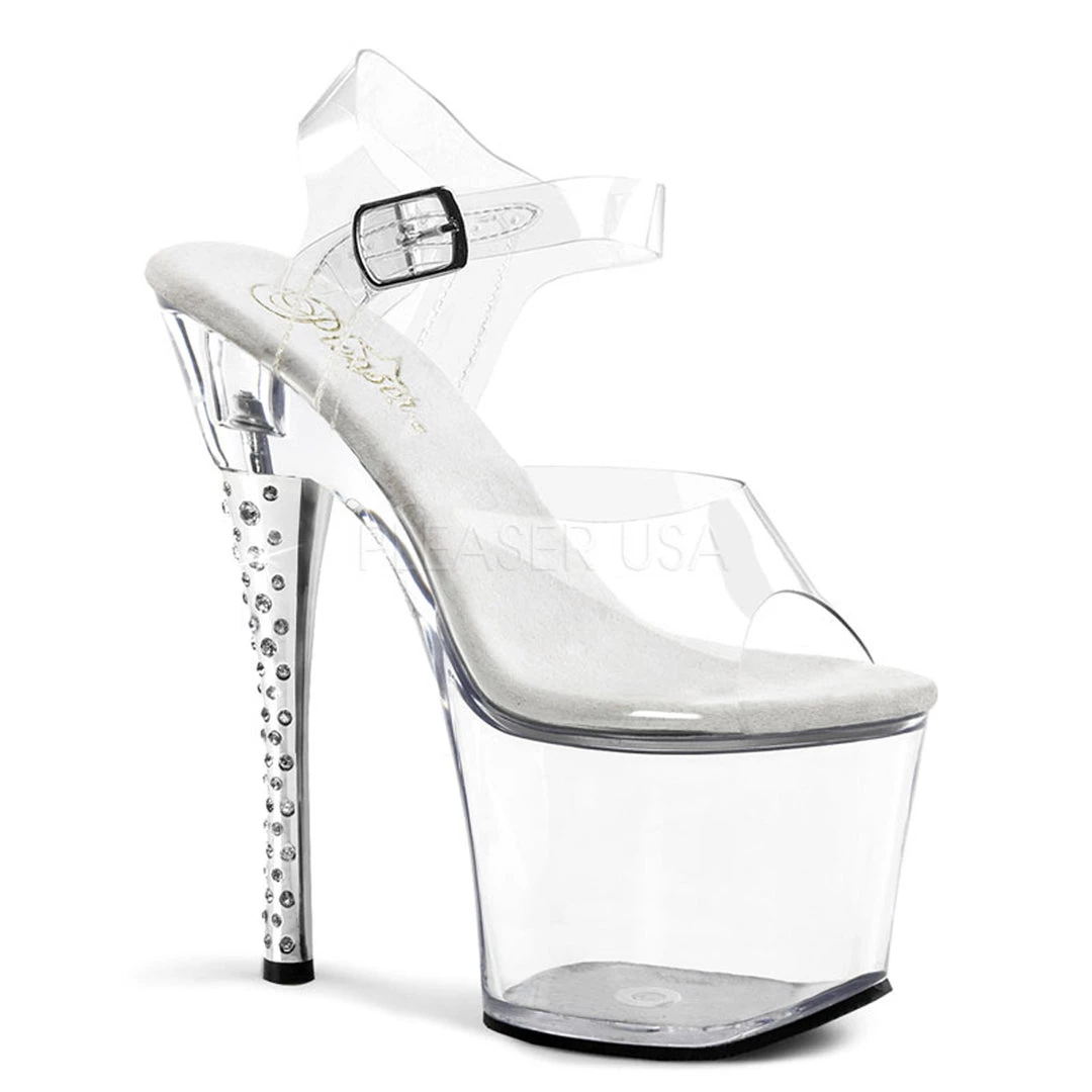 Pleaser 7" Clear Ankle Strap High Heels W/ 3.3" Platform* Shoes 3 Pleaser 7" Clear Ankle Strap High Heels W/ 3.3" Platform* Shoes