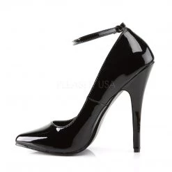 Devious 6" Black Patent Leather Ankle Strap Pump*