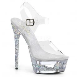 Pleaser Shoes Clear/Silver 6.5" Glitter Heels*