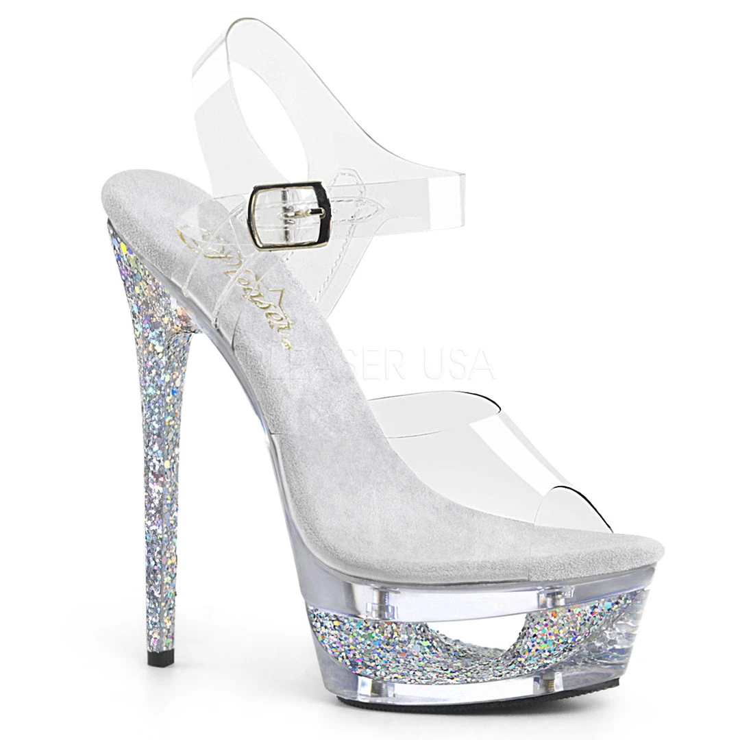 Pleaser Shoes Clear/Silver 6.5" Glitter Heels* 3 Pleaser Shoes Clear/Silver 6.5" Glitter Heels*