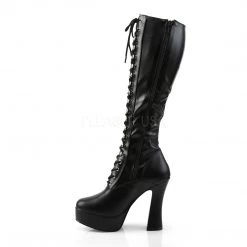 Pleaser 5" Heel Lace-Up Black Faux Leather Knee High Boots* Shoes