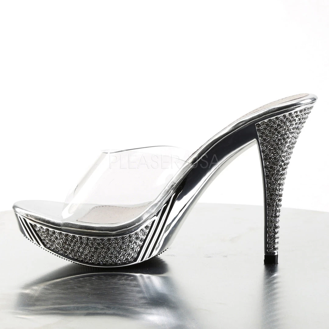 Fabulicious Clear/Silver Chrome 4.5" Heel Platform Slide W/ Rhinestones 4 Fabulicious Clear/Silver Chrome 4.5" Heel Platform Slide W/ Rhinestones