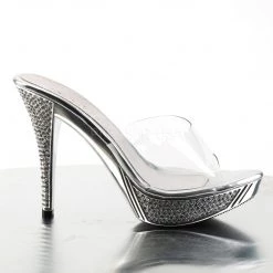 Fabulicious Clear/Silver Chrome 4.5" Heel Platform Slide W/ Rhinestones 9 Fabulicious Clear/Silver Chrome 4.5