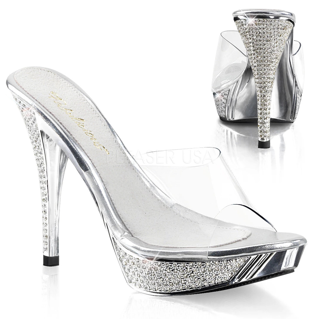 Fabulicious Clear/Silver Chrome 4.5" Heel Platform Slide W/ Rhinestones 3 Fabulicious Clear/Silver Chrome 4.5" Heel Platform Slide W/ Rhinestones