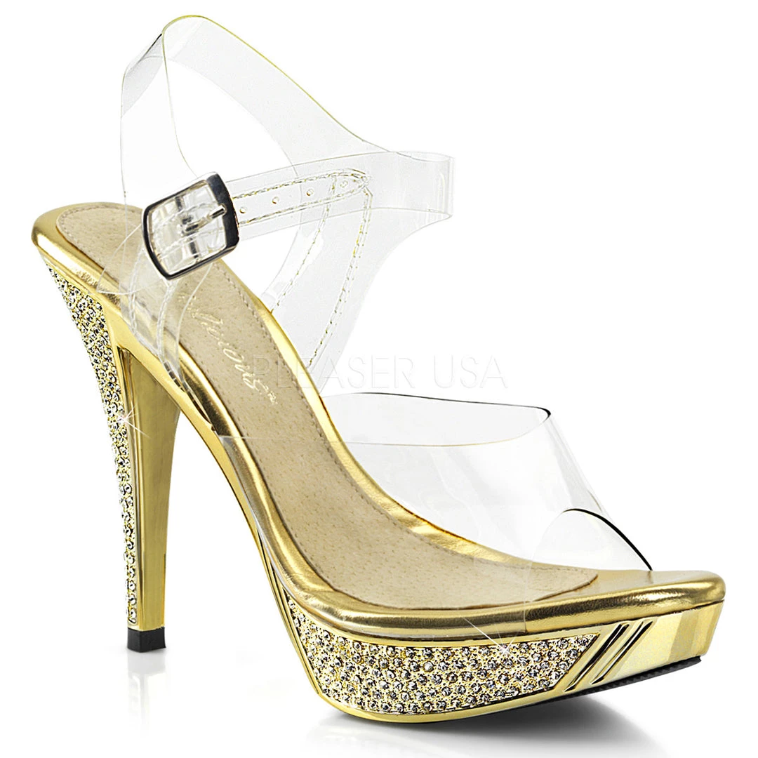 Fabulicious Clear/Gold Chrome 4.5" Heel Ankle Strap Sandal W/ Rhinestones Shoes 3 Fabulicious Clear/Gold Chrome 4.5" Heel Ankle Strap Sandal W/ Rhinestones Shoes