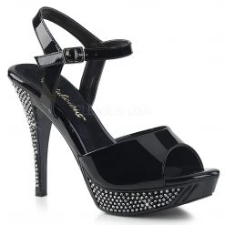 Fabulicious Shoes Black 4.5" Heel 1" Platform Ankle Strap Sandal W/ Rhinestones