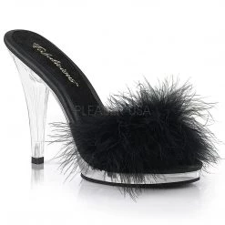 Fabulicious Black-Fur 4.5" Heel Marabou Slide Shoes