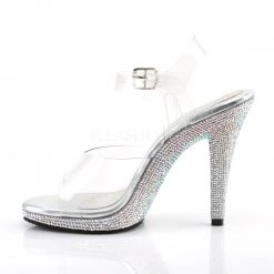 Fabulicious Clear/Silver 4.5" Heel Ankle Strap Sandal Shoes