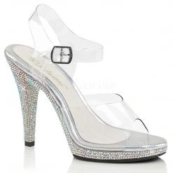 Fabulicious Clear/Silver 4.5" Heel Ankle Strap Sandal Shoes