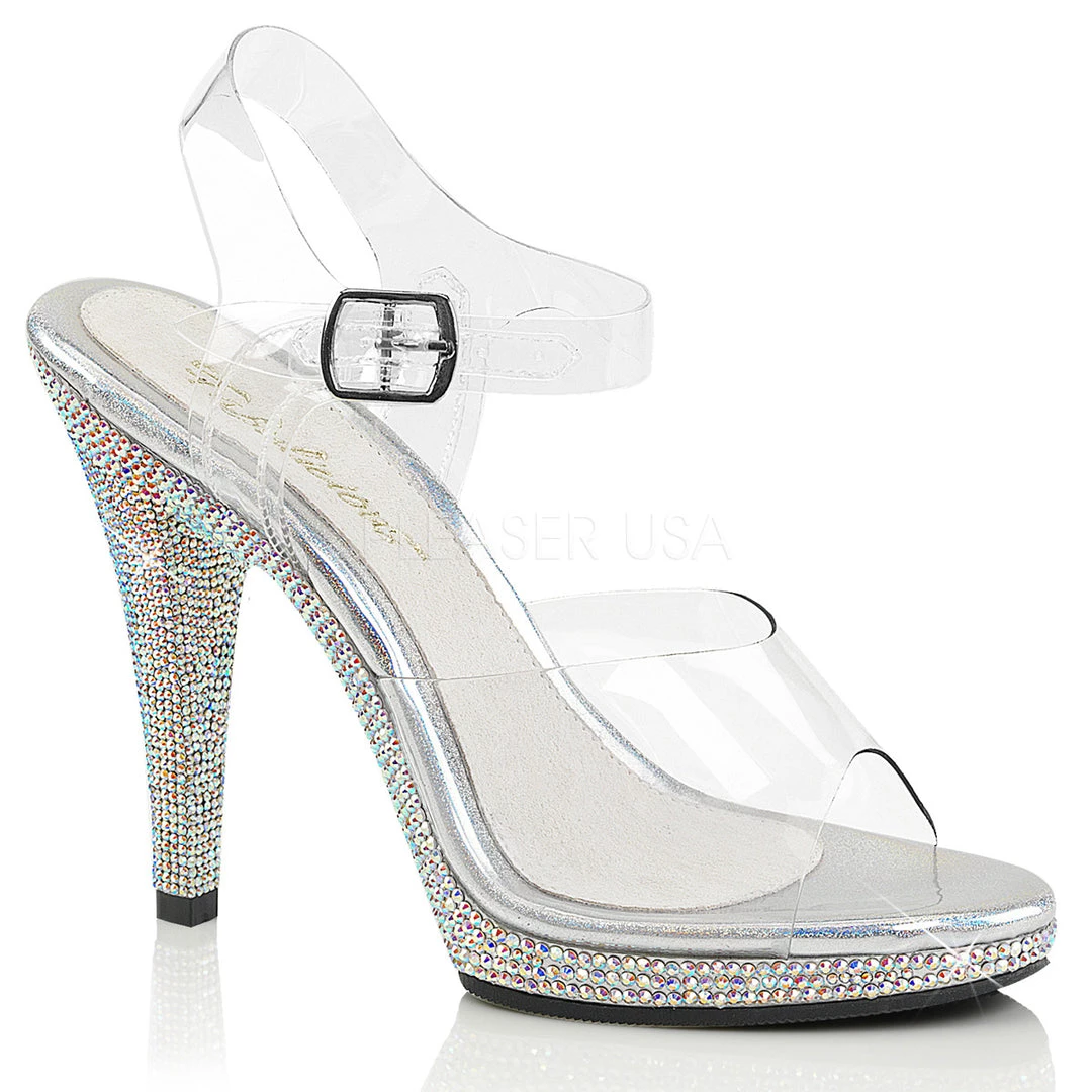 Fabulicious Clear/Silver 4.5" Heel Ankle Strap Sandal Shoes 3 Fabulicious Clear/Silver 4.5" Heel Ankle Strap Sandal Shoes