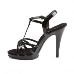 Fabulicious Black 4.5" Stiletto Heel T-Strap Platform Sandal Shoes 7 Fabulicious Black 4.5