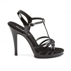 Fabulicious Black 4.5" Stiletto Heel T-Strap Platform Sandal Shoes 9 Fabulicious Black 4.5